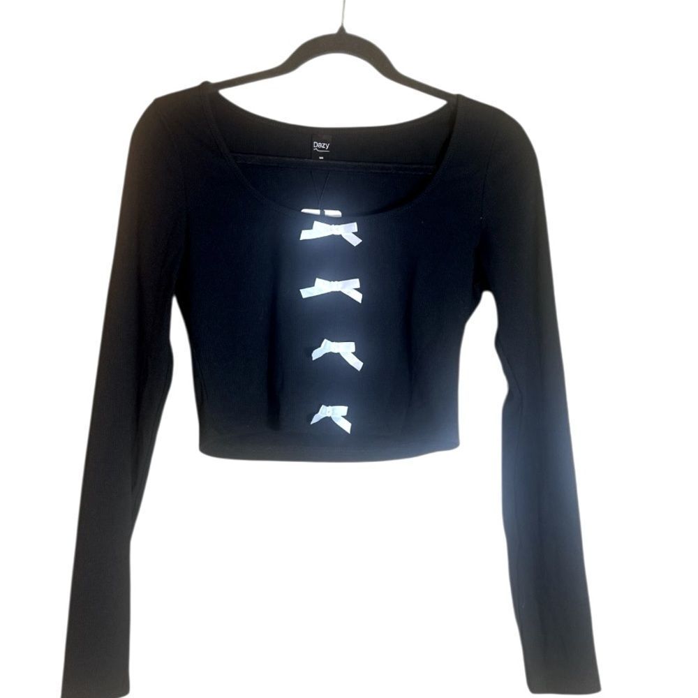 Dazy Black Long Sleeve Crop Top Size Large NWT 📦